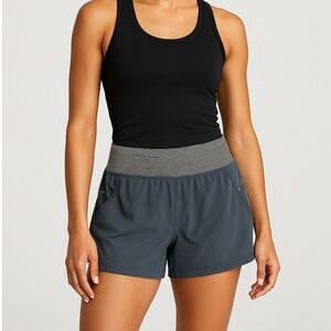 Zella Womens XL Lined Athletic‎ Shorts Striped Waistband Pockets Gray Blue Gym